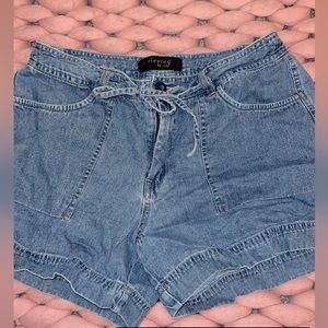 Tie front jean shorts.